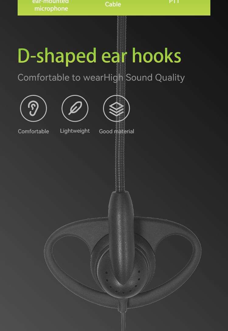D shape ear hook earphone for walkie talkie