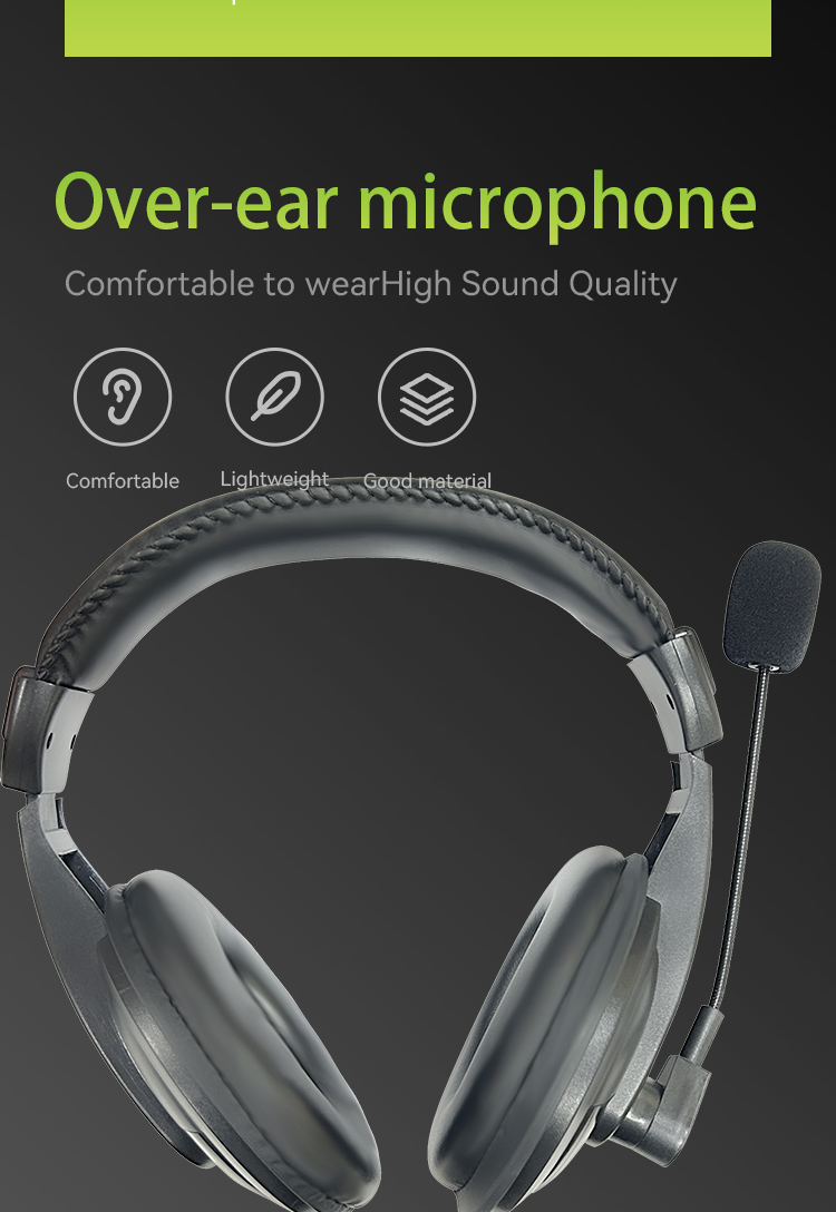 Over-ear hook headset for walkie talkie